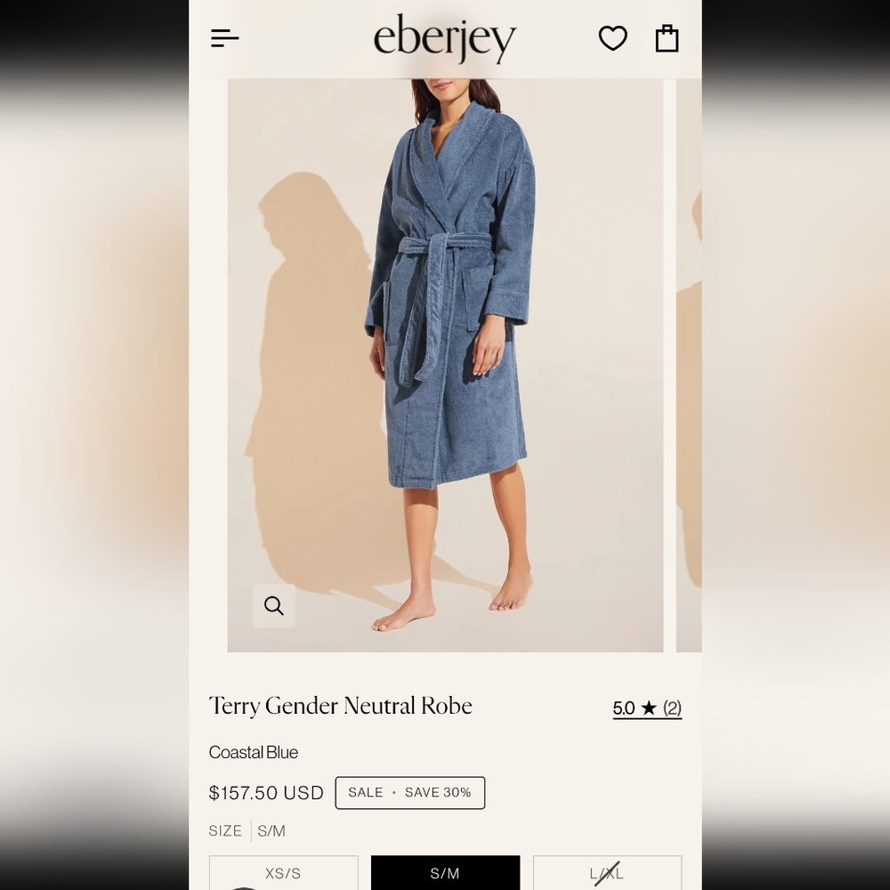 Eberjey Blue Terry Robe NWT